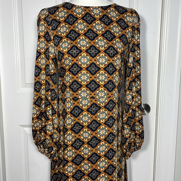 Olivaceous Midi Dress Size Small Geometric Floral Print Ruffle Long Sleeve - Picture 3 of 15